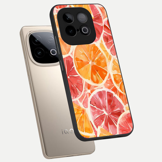  Orange Fruits Pattern phone case for iQOO Neo 10 showing premium glass back cover with detailed artwork
