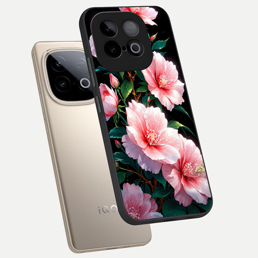  Peach Flower phone case for iQOO Neo 10 showing premium glass back cover with detailed artwork