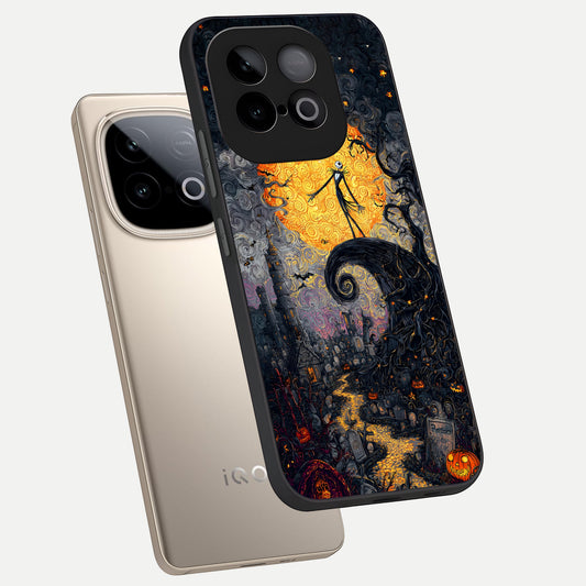  Pumpkin Moon Night phone case for iQOO Neo 10 showing premium glass back cover with detailed artwork