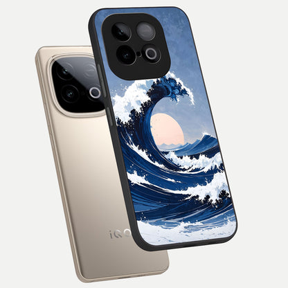  Rising Tide Power phone case for iQOO Neo 10 showing premium glass back cover with detailed artwork