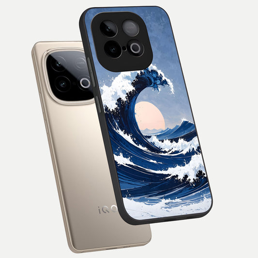  Rising Tide Power phone case for iQOO Neo 10 showing premium glass back cover with detailed artwork