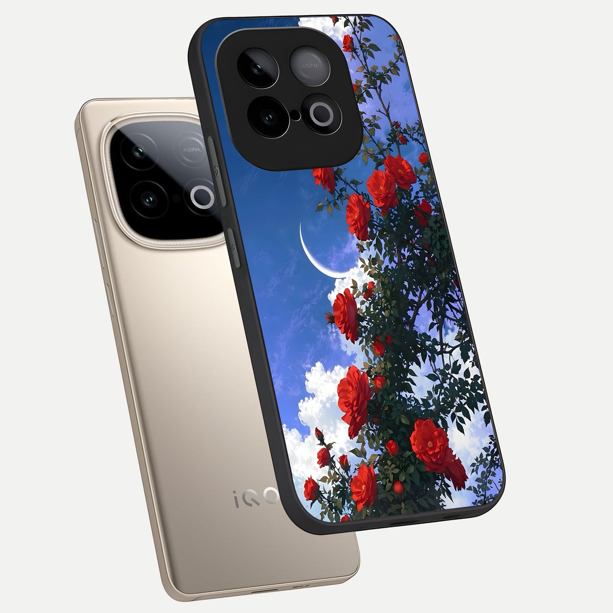  Rose Drift Flowers phone case for iQOO Neo 10 showing premium glass back cover with detailed artwork