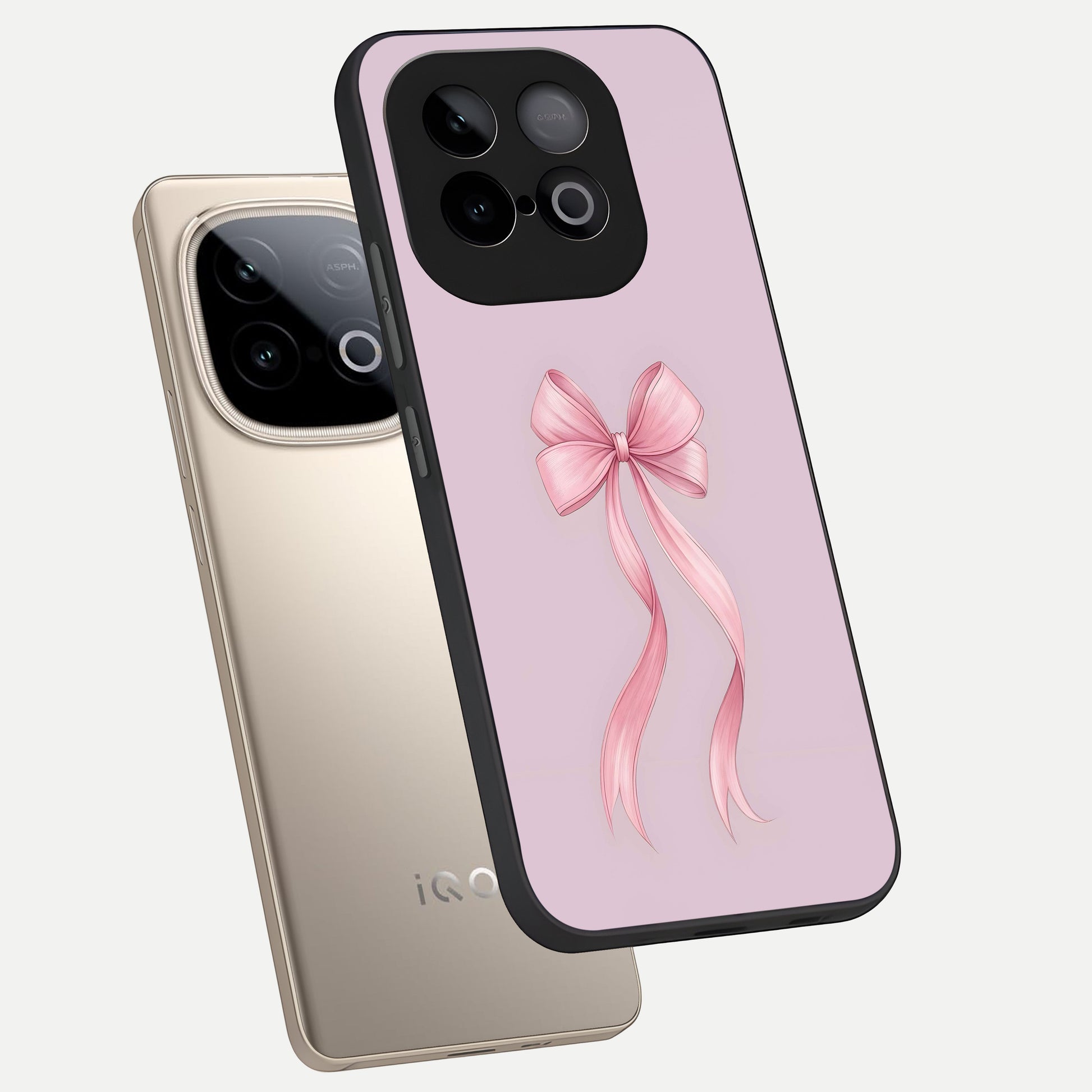 Soft Blush Bow phone case for iQOO Neo 10 showing premium glass back cover with detailed artwork