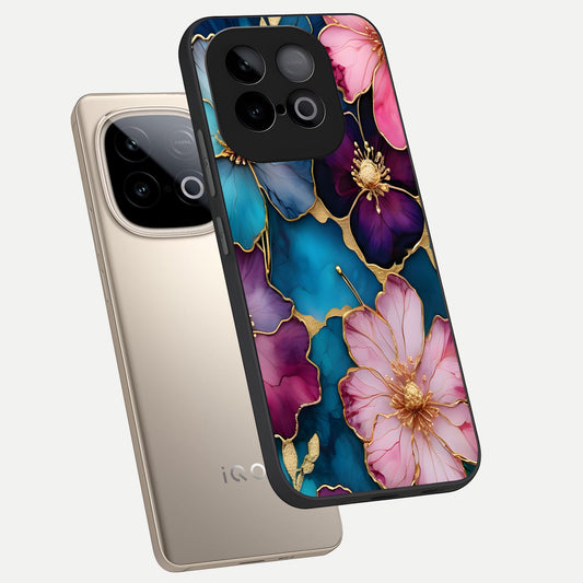 Sparkle Floral phone case for iQOO Neo 10 showing premium glass back cover with detailed artwork