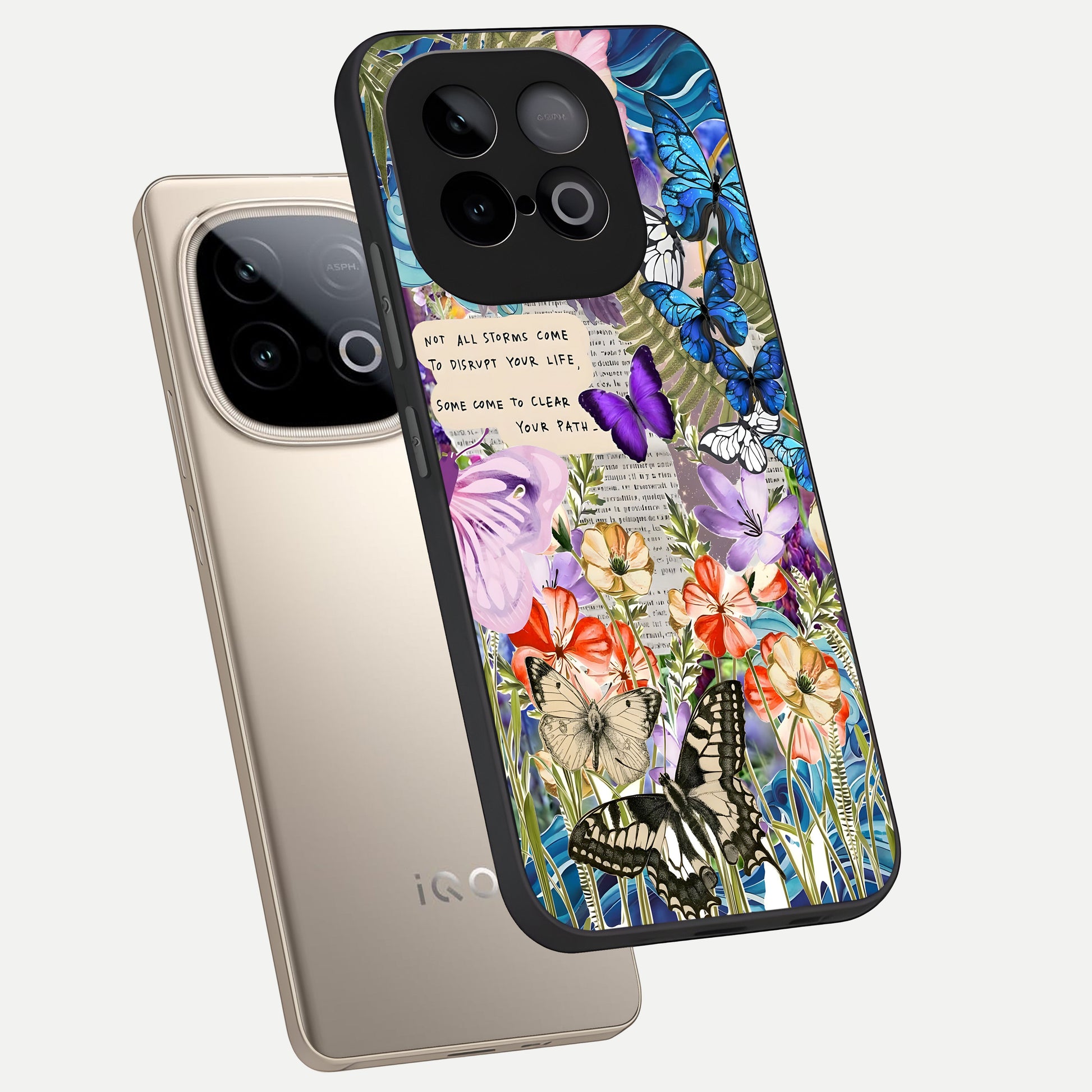  Storm Path Bloom phone case for iQOO Neo 10 showing premium glass back cover with detailed artwork