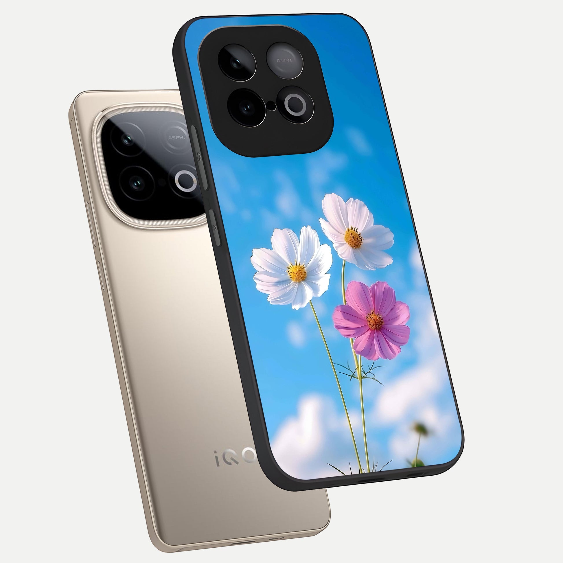  Tripple Flowers With Sky phone case for iQOO Neo 10 showing premium glass back cover with detailed artwork
