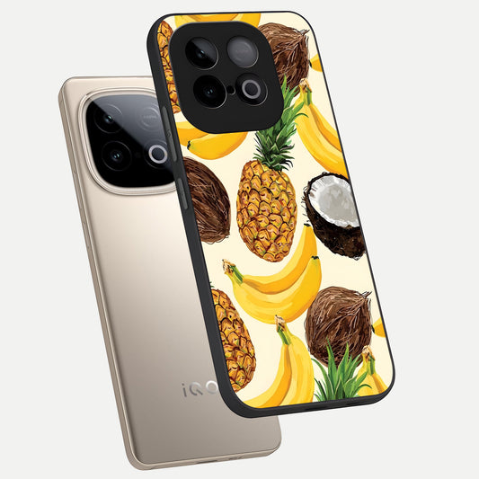  Tropical Fruit Mood phone case for iQOO Neo 10 showing premium glass back cover with detailed artwork