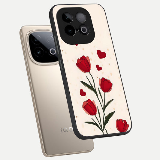  Tulip With Heart phone case for iQOO Neo 10 showing premium glass back cover with detailed artwork