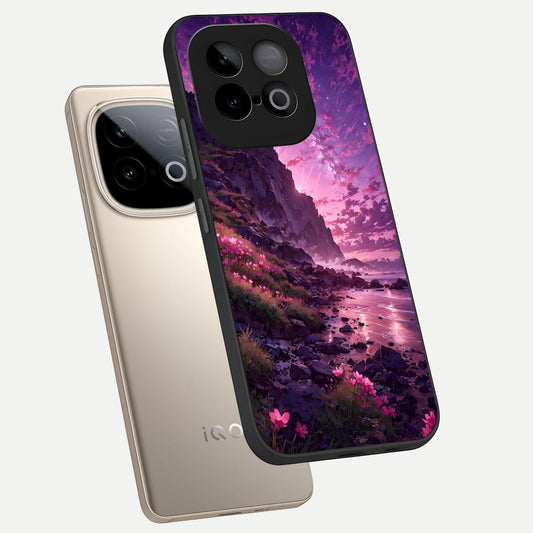  Twilight Blossom Coast phone case for iQOO Neo 10 showing premium glass back cover with detailed artwork