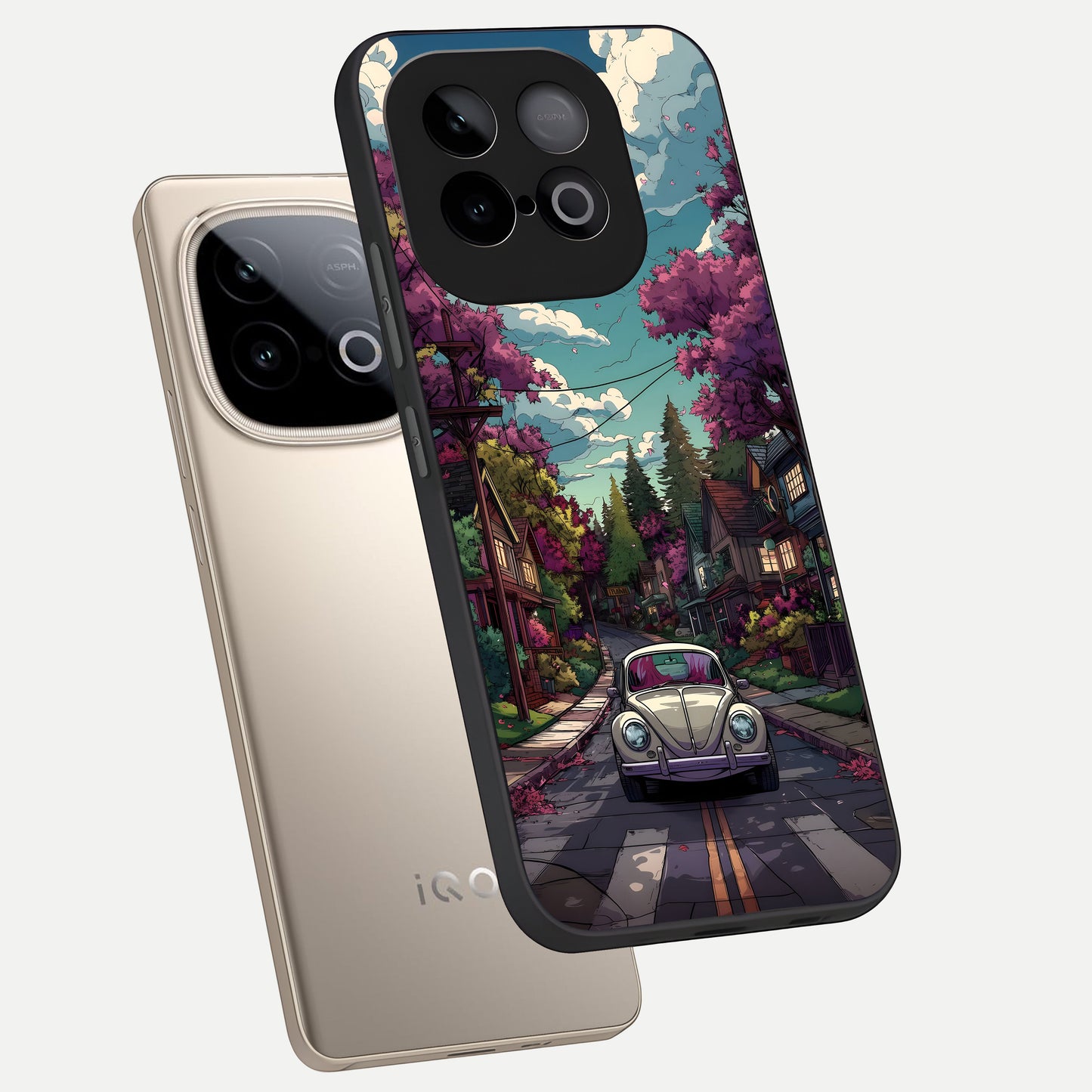  Vintage Street Drive phone case for iQOO Neo 10 showing premium glass back cover with detailed artwork