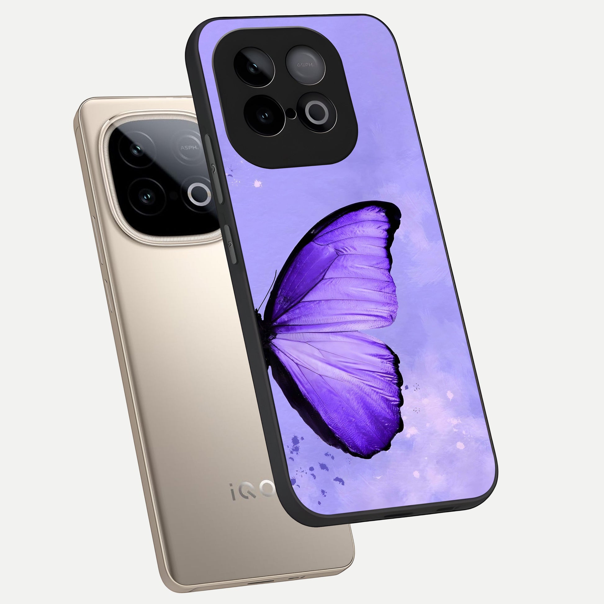  Violet Dream Wing phone case for iQOO Neo 10 showing premium glass back cover with detailed artwork