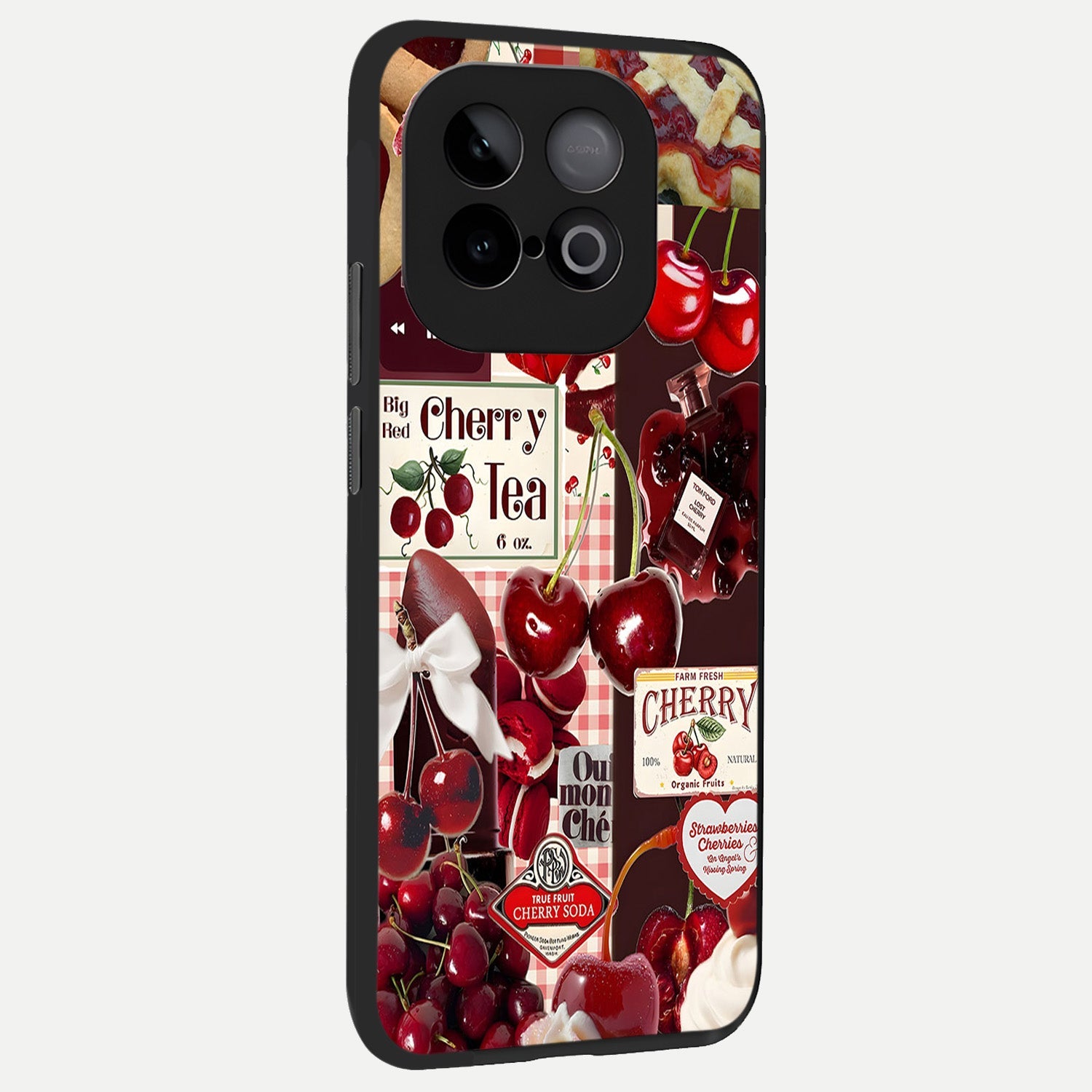  Aesthetic Cherry Tea back cover for iQOO Neo 10 slim fit glass case with vibrant aesthetic design