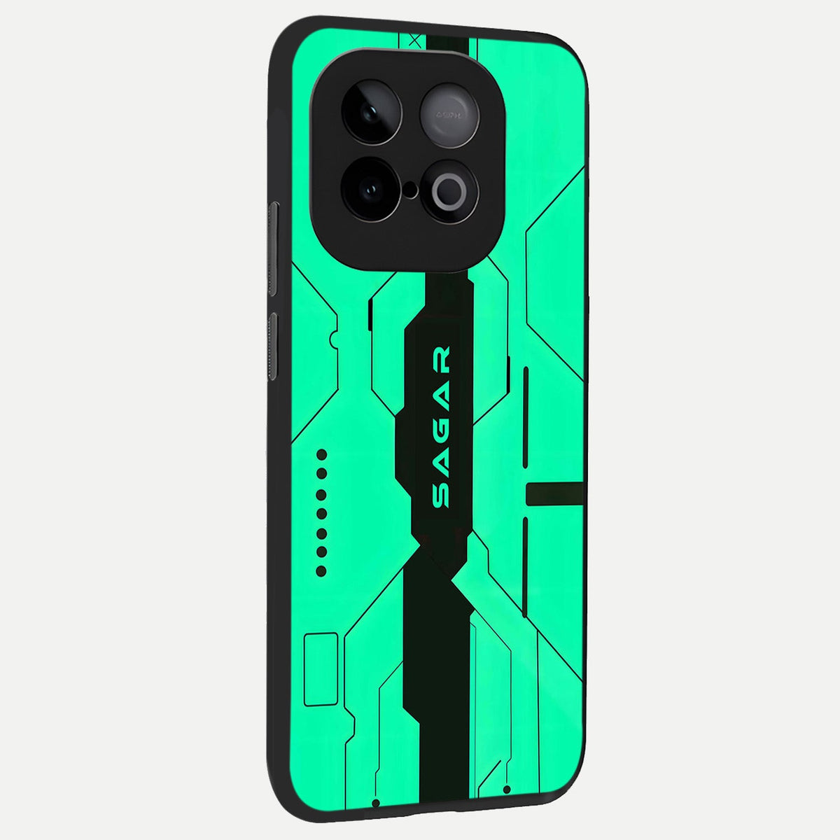  Aqua Tech CYBERPUNK Custom Name back cover for iQOO Neo 10 slim fit glass case with vibrant aesthetic design