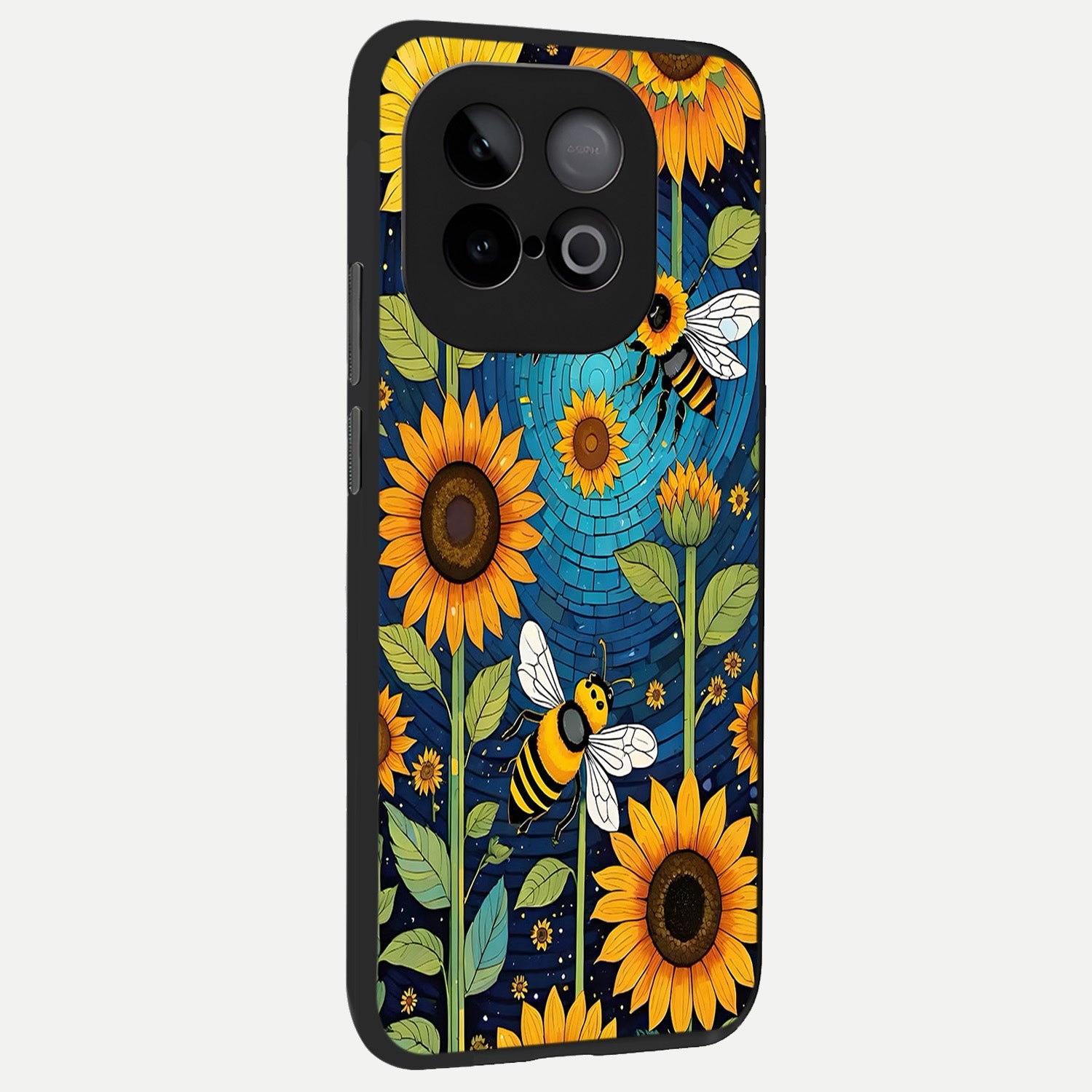  Bees And Sunflowers back cover for iQOO Neo 10 slim fit glass case with vibrant aesthetic design