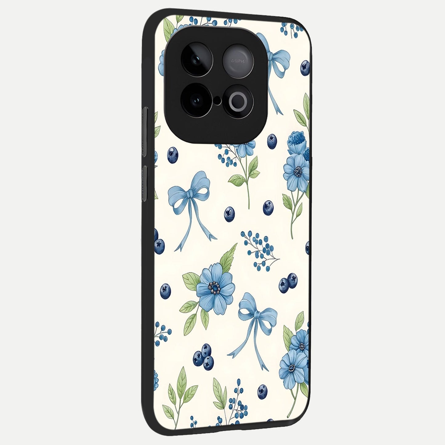  Blue Flower And Bow back cover for iQOO Neo 10 slim fit glass case with vibrant aesthetic design