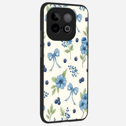  Blue Flower And Bow back cover for iQOO Neo 10 slim fit glass case with vibrant aesthetic design