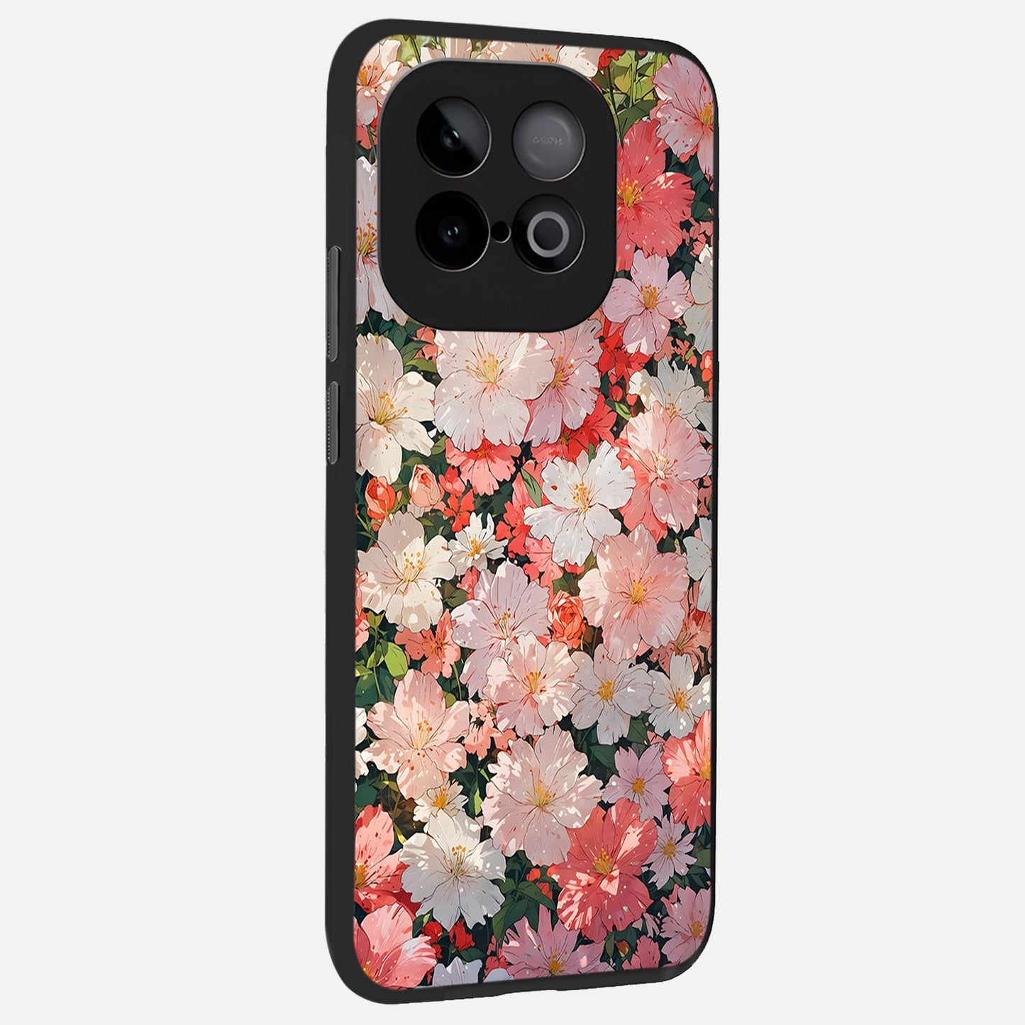  Blush Bloom Field back cover for iQOO Neo 10 slim fit glass case with vibrant aesthetic design