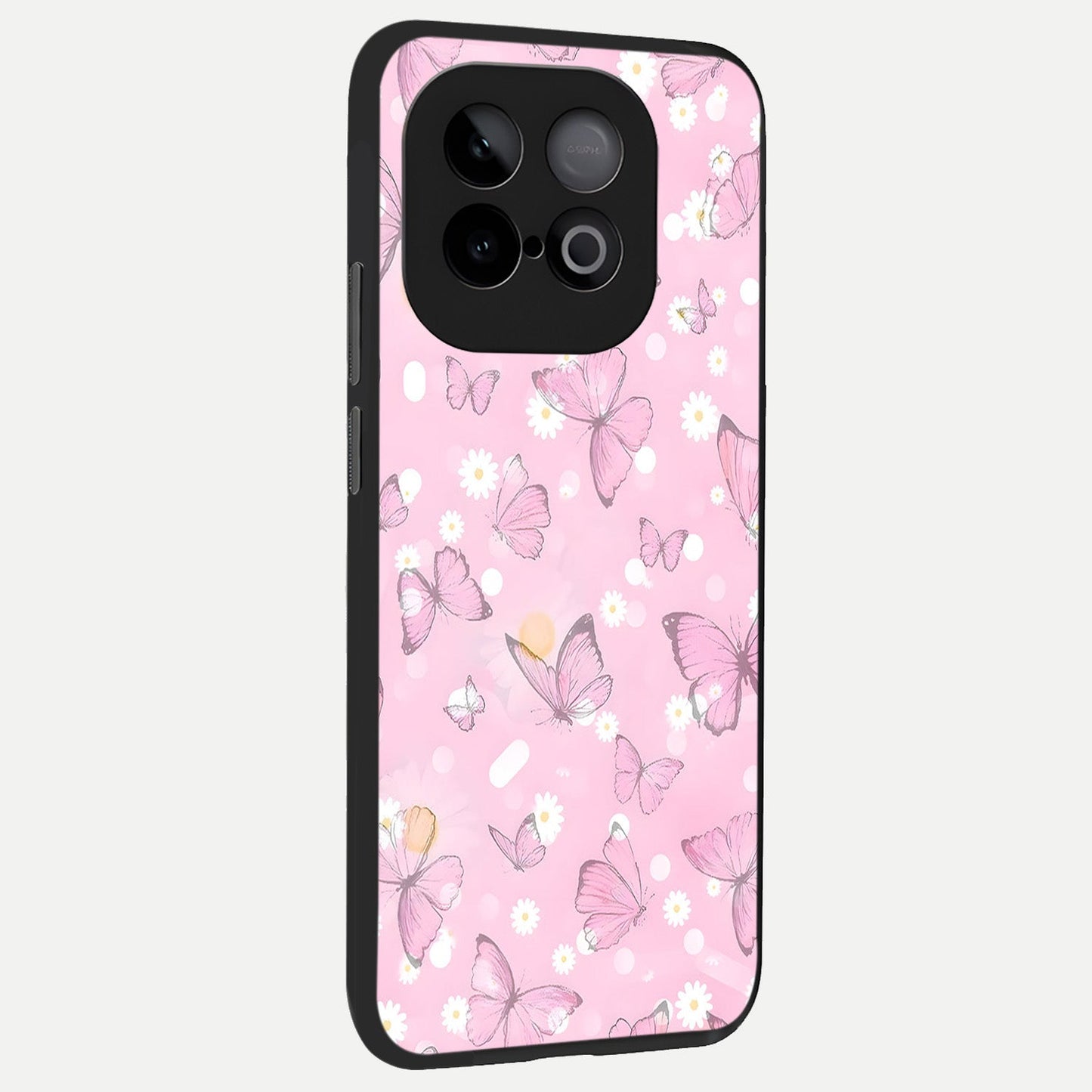  Blush Butterfly Garden back cover for iQOO Neo 10 slim fit glass case with vibrant aesthetic design