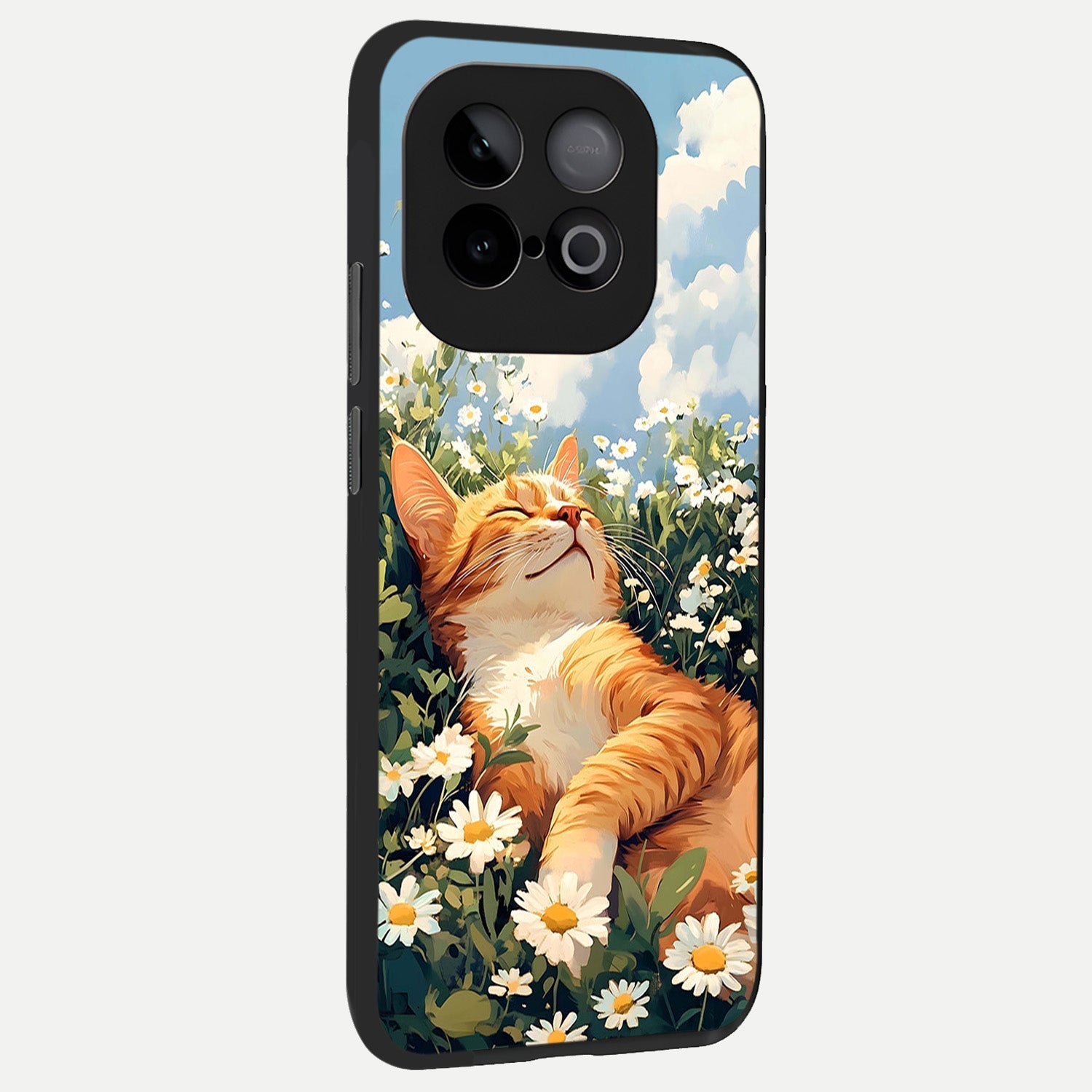  Cat And Flowers View back cover for iQOO Neo 10 slim fit glass case with vibrant aesthetic design