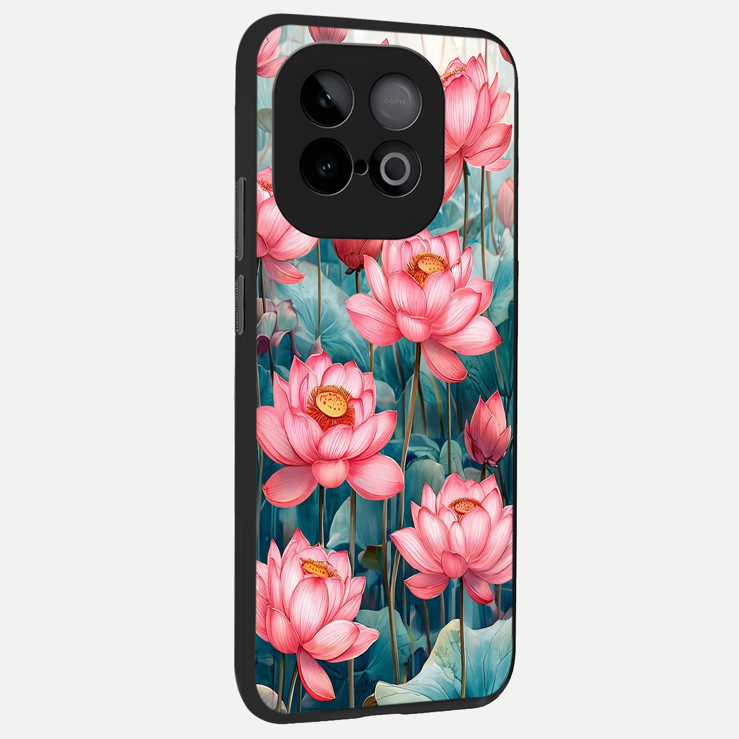  Celestial Pink Lotus back cover for iQOO Neo 10 slim fit glass case with vibrant aesthetic design