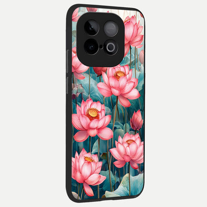  Celestial Pink Lotus back cover for iQOO Neo 10 slim fit glass case with vibrant aesthetic design