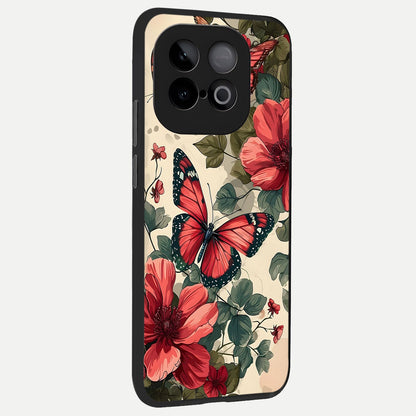  Crimson Butterfly Garden back cover for iQOO Neo 10 slim fit glass case with vibrant aesthetic design