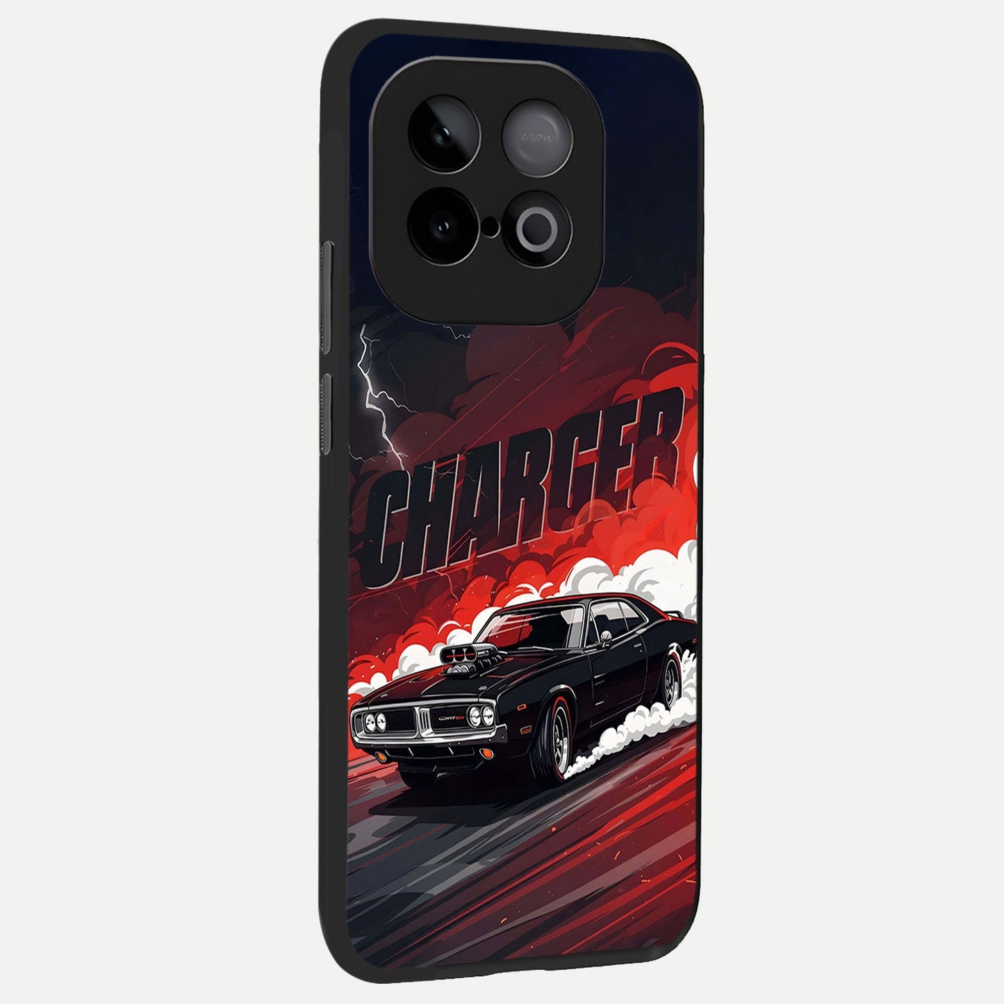  Dark Charger Fury back cover for iQOO Neo 10 slim fit glass case with vibrant aesthetic design