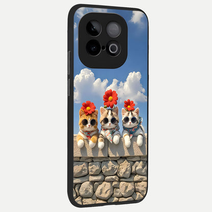  Floral Kitty Squad back cover for iQOO Neo 10 slim fit glass case with vibrant aesthetic design