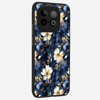  Golden Midnight Bloom back cover for iQOO Neo 10 slim fit glass case with vibrant aesthetic design