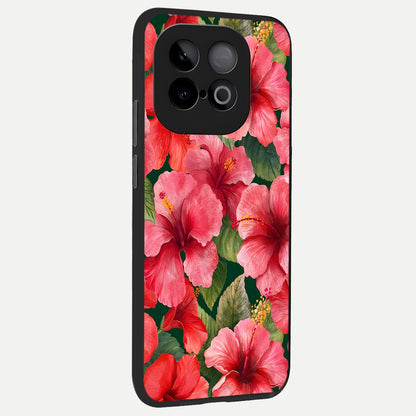  Hibiscus Pattern back cover for iQOO Neo 10 slim fit glass case with vibrant aesthetic design