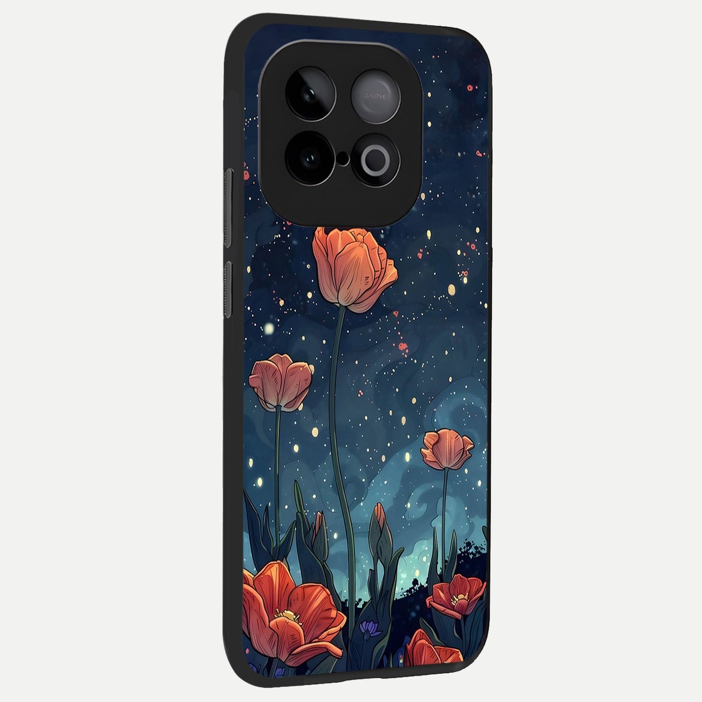  Midnight Tulip Glow back cover for iQOO Neo 10 slim fit glass case with vibrant aesthetic design