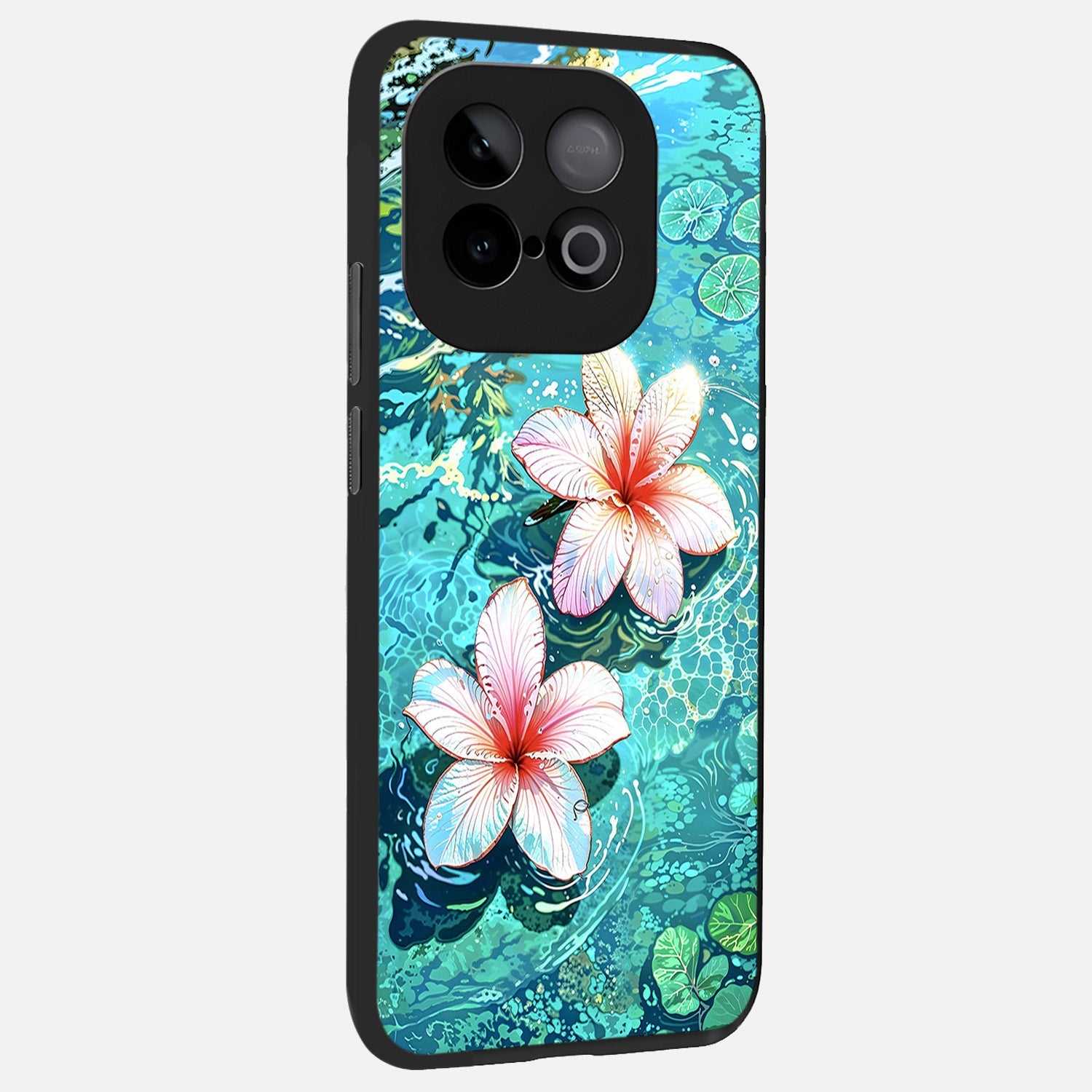  Pink Flowers in Water back cover for iQOO Neo 10 slim fit glass case with vibrant aesthetic design