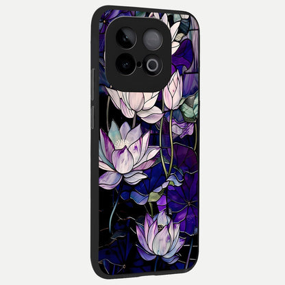  Purple Lotus Pattern back cover for iQOO Neo 10 slim fit glass case with vibrant aesthetic design