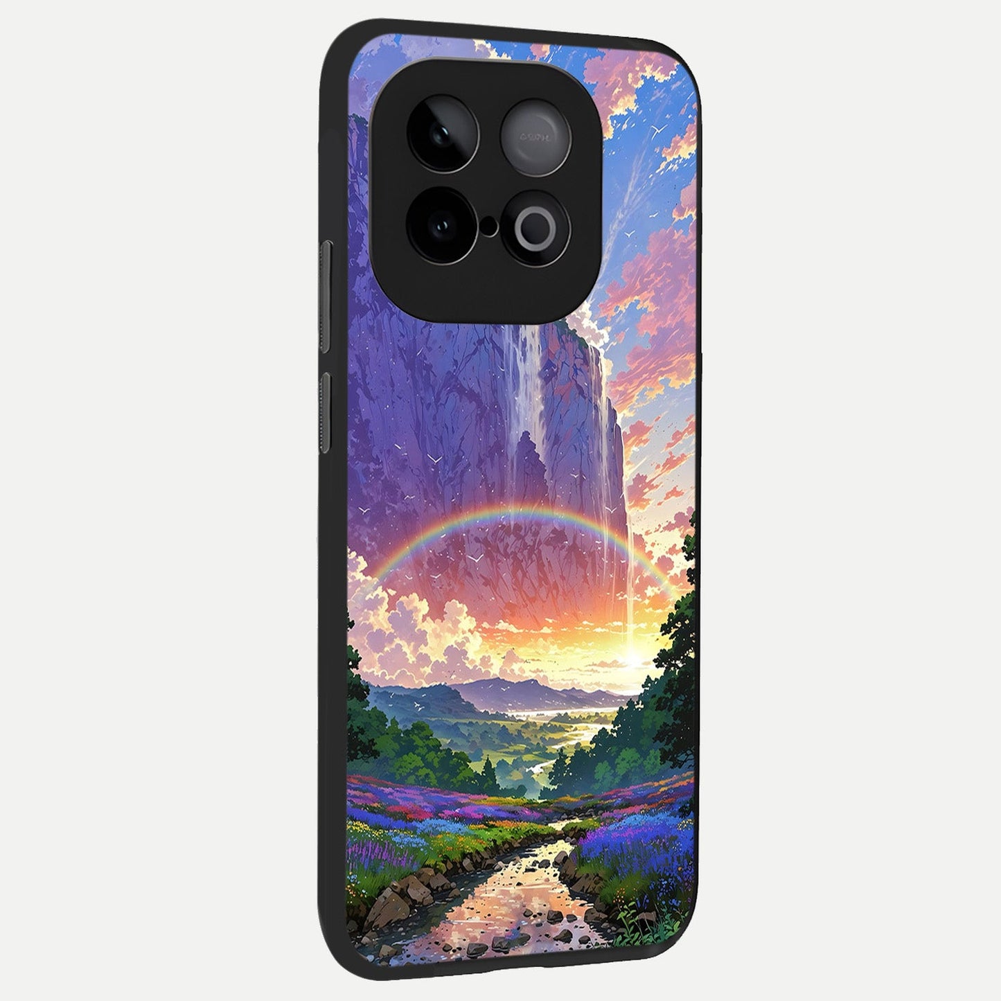 Rainbow Valley Dream back cover for iQOO Neo 10 slim fit glass case with vibrant aesthetic design