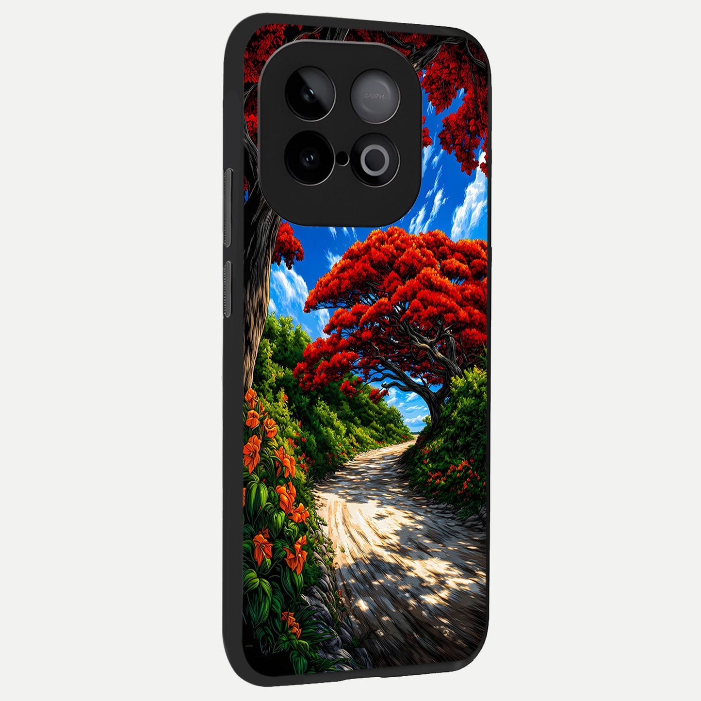  Red Trees Pathway back cover for iQOO Neo 10 slim fit glass case with vibrant aesthetic design
