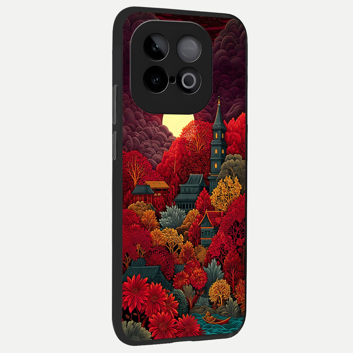  Scarlet Autumn Temple back cover for iQOO Neo 10 slim fit glass case with vibrant aesthetic design