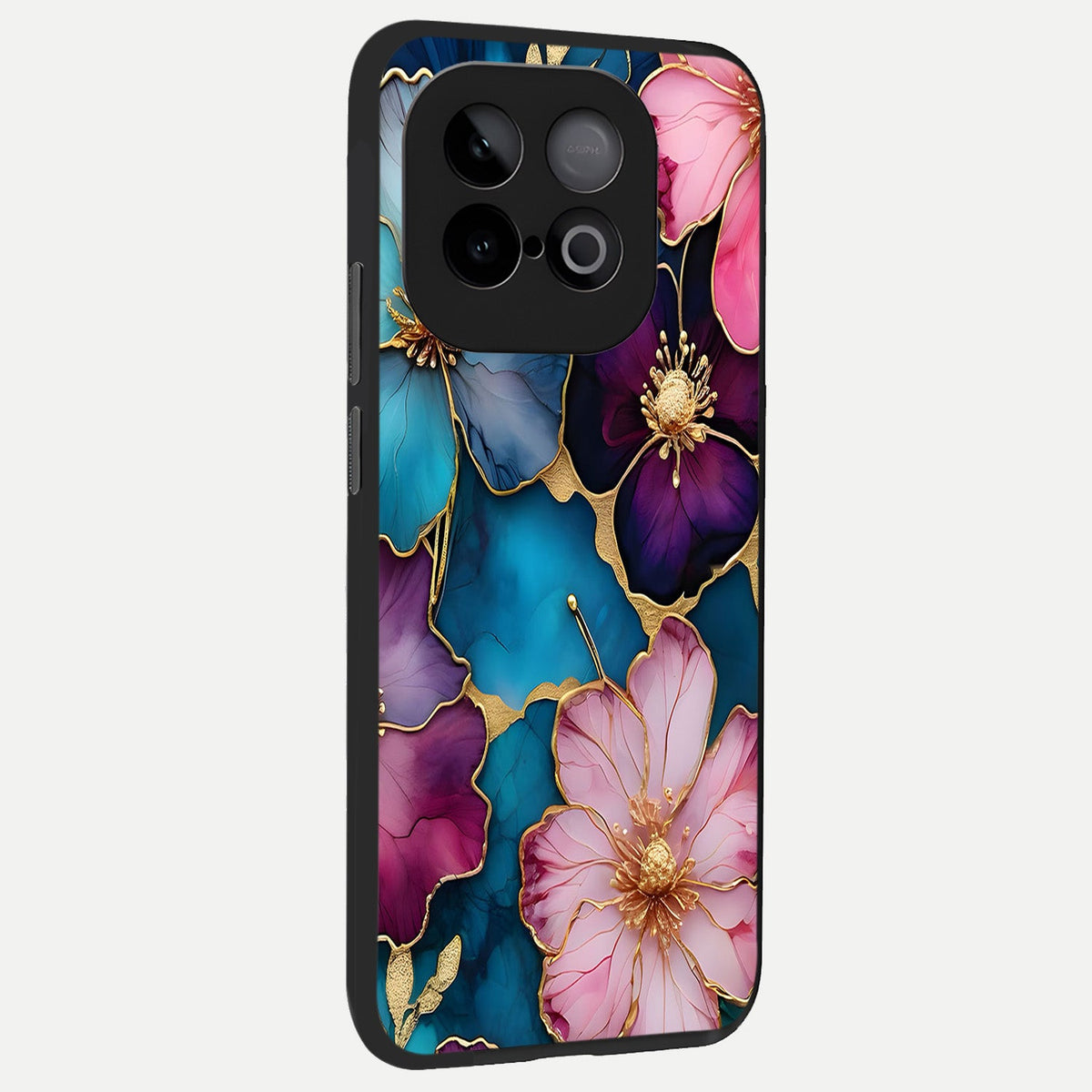  Sparkle Floral back cover for iQOO Neo 10 slim fit glass case with vibrant aesthetic design