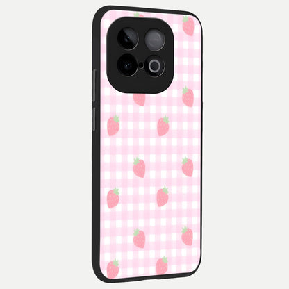  Strawberry Picnic Love back cover for iQOO Neo 10 slim fit glass case with vibrant aesthetic design
