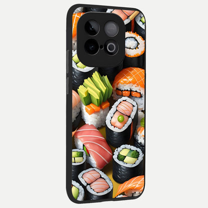  Sushi Food Pattern back cover for iQOO Neo 10 slim fit glass case with vibrant aesthetic design