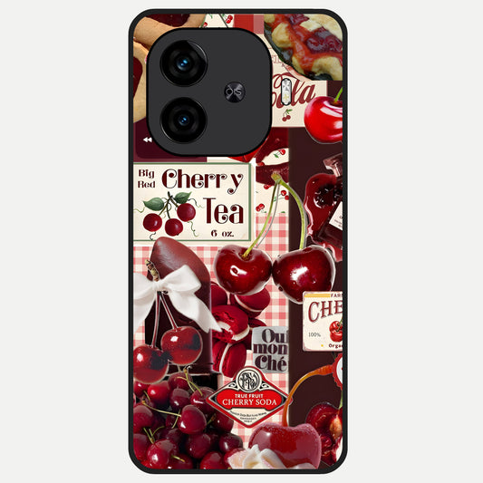  Aesthetic Cherry Tea Glass Case for  iQOO Z9 Turbo back cover – full design glossy printed glass finish