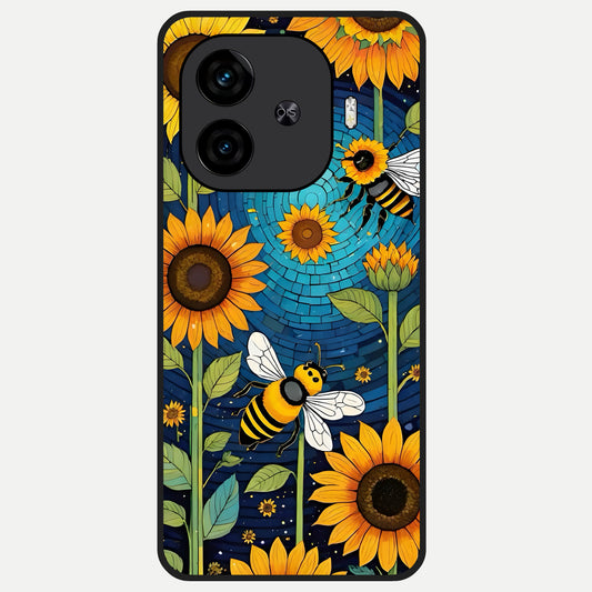  Bees And Sunflowers Glass Case for  iQOO Z9 Turbo back cover – full design glossy printed glass finish