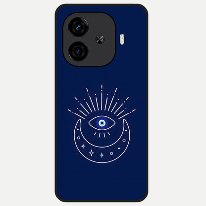  Blue Evil Eye Glass Case for  iQOO Z9 Turbo back cover – full design glossy printed glass finish