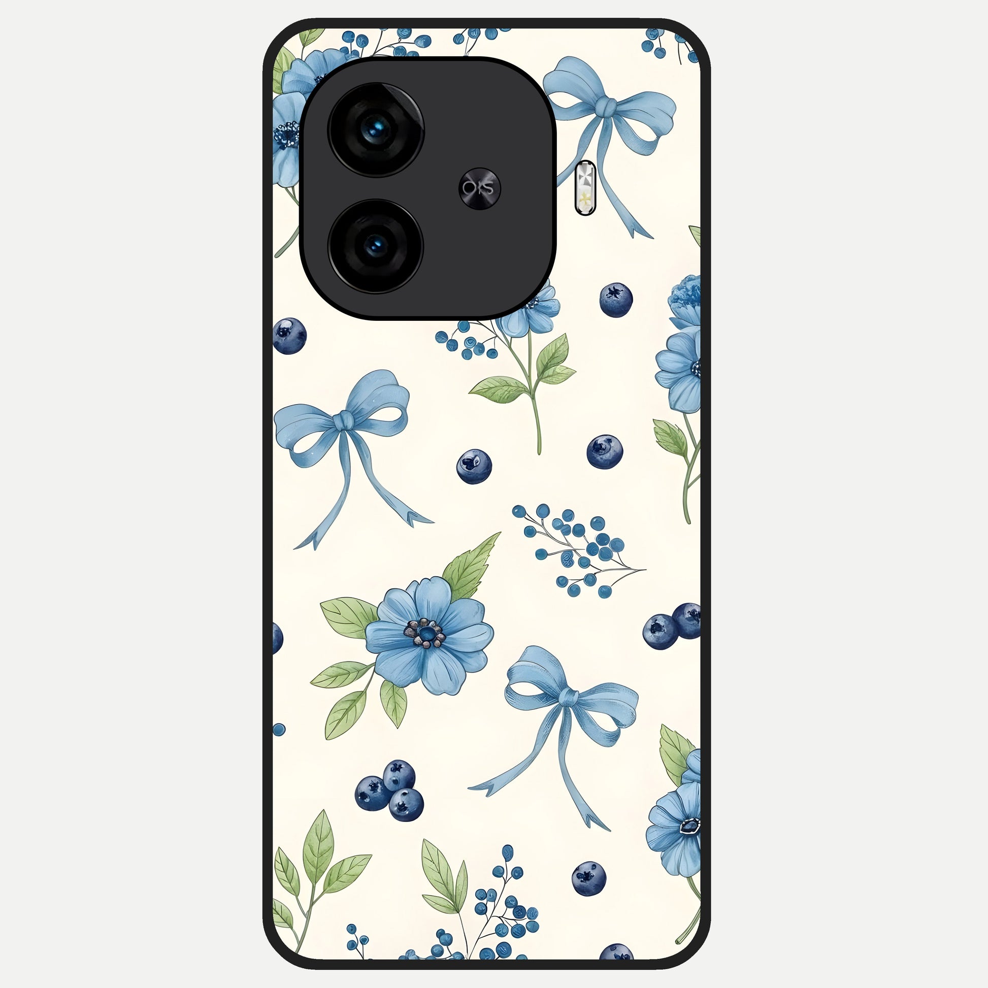  Blue Flower And Bow Glass Case for  iQOO Z9 Turbo back cover – full design glossy printed glass finish