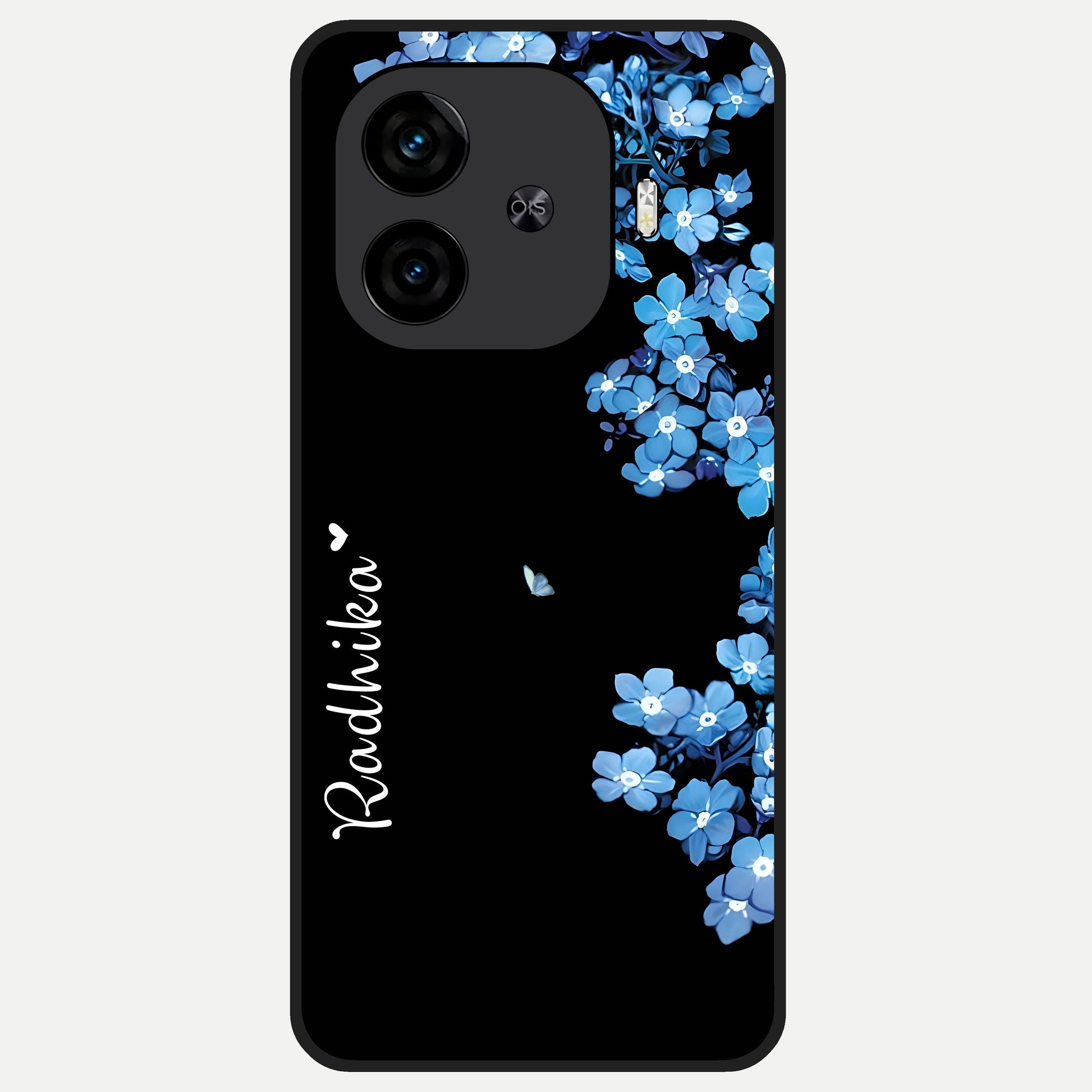 Blue Petal Dream Custom Name Glass Case for  iQOO Z9 Turbo back cover – full design glossy printed glass finish