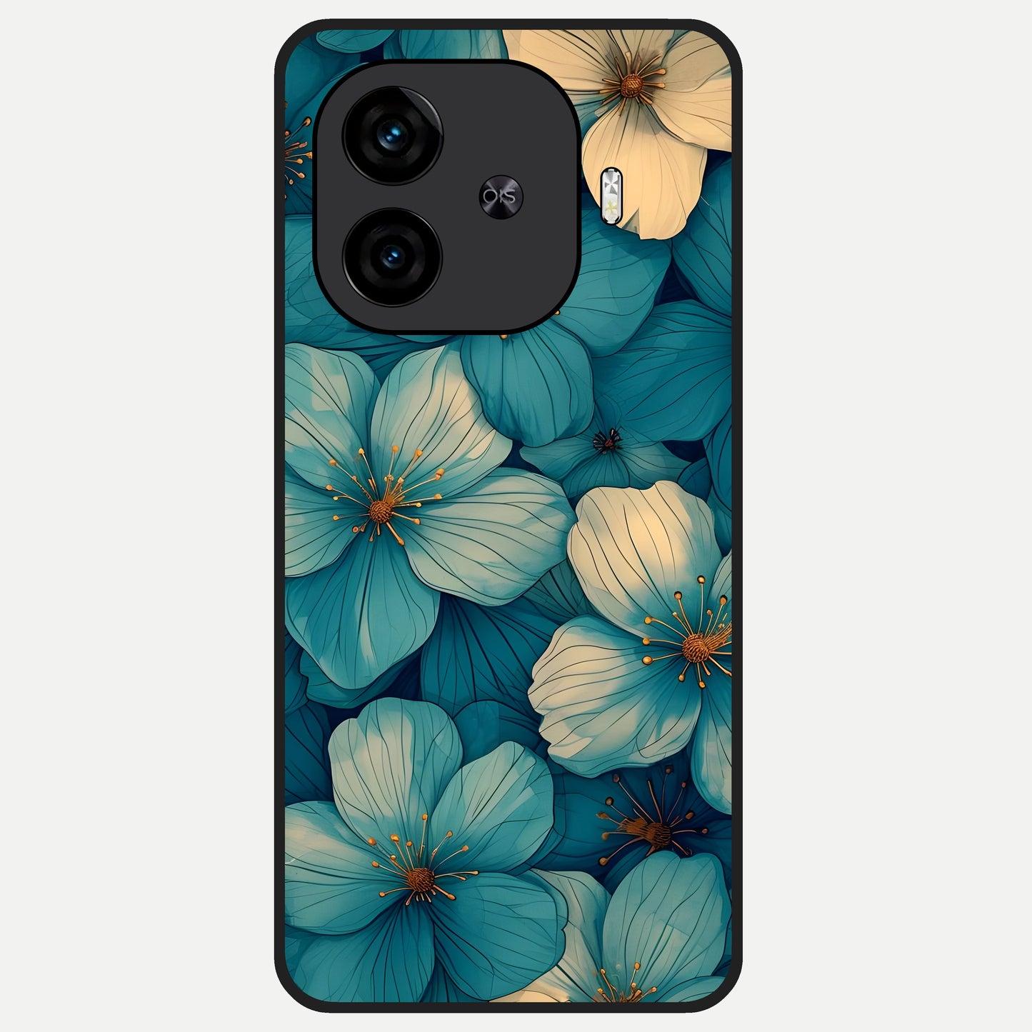  Blue Shade Floral Glass Case for  iQOO Z9 Turbo back cover – full design glossy printed glass finish