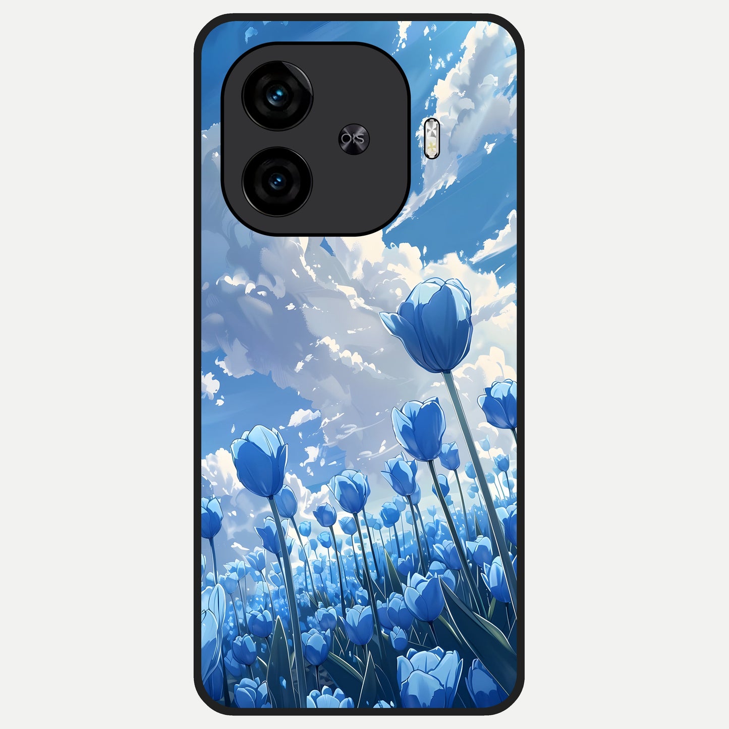  Blue Tulip Clouds Glass Case for  iQOO Z9 Turbo back cover – full design glossy printed glass finish