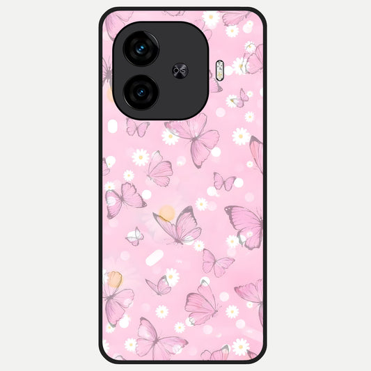  Blush Butterfly Garden Glass Case for  iQOO Z9 Turbo back cover – full design glossy printed glass finish