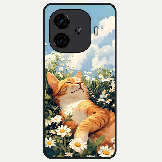 Cat And Flowers View Glass Case for  iQOO Z9 Turbo back cover – full design glossy printed glass finish