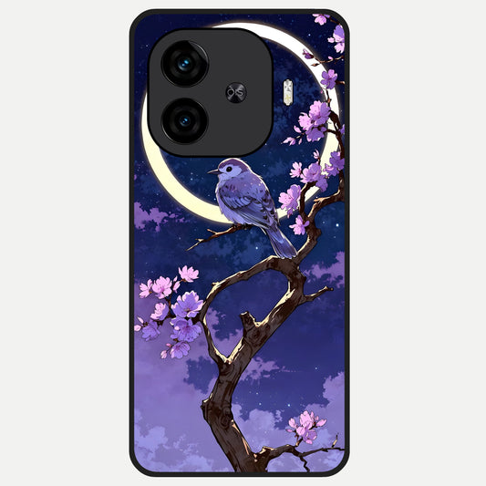  Celestial Bird Blossom Glass Case for  iQOO Z9 Turbo back cover – full design glossy printed glass finish