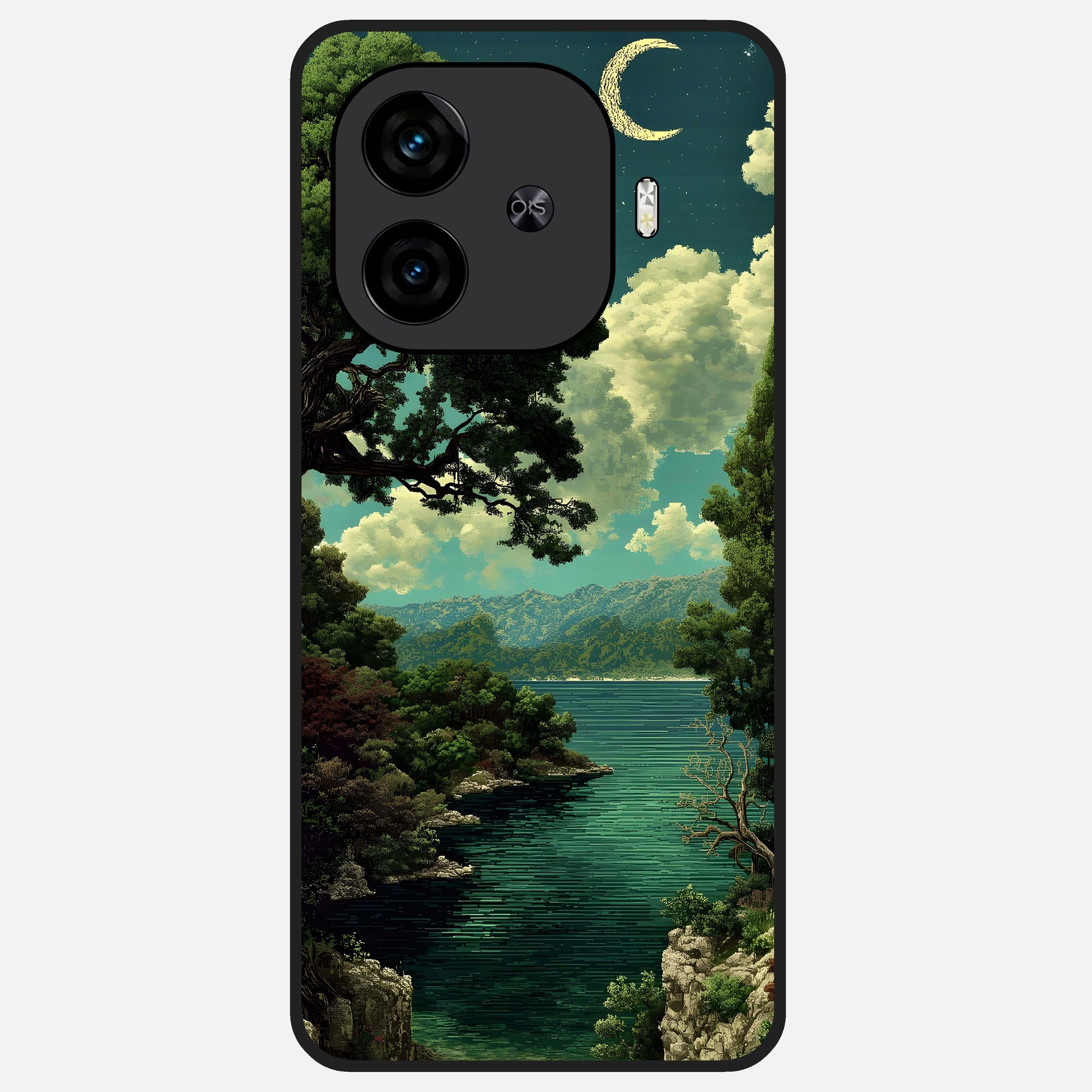  Celestial Lake Peace Glass Case for  iQOO Z9 Turbo back cover – full design glossy printed glass finish